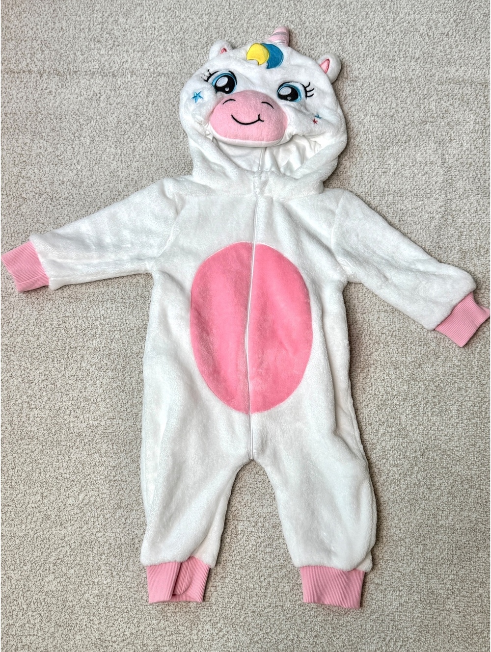 Baby Unicorn Fleece Hooded Onesie Costume White Pink 6-12 Months